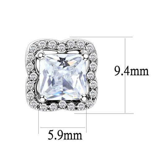 Alamode High polished (no plating) Stainless Steel Earrings with AAA Grade CZ in Clear