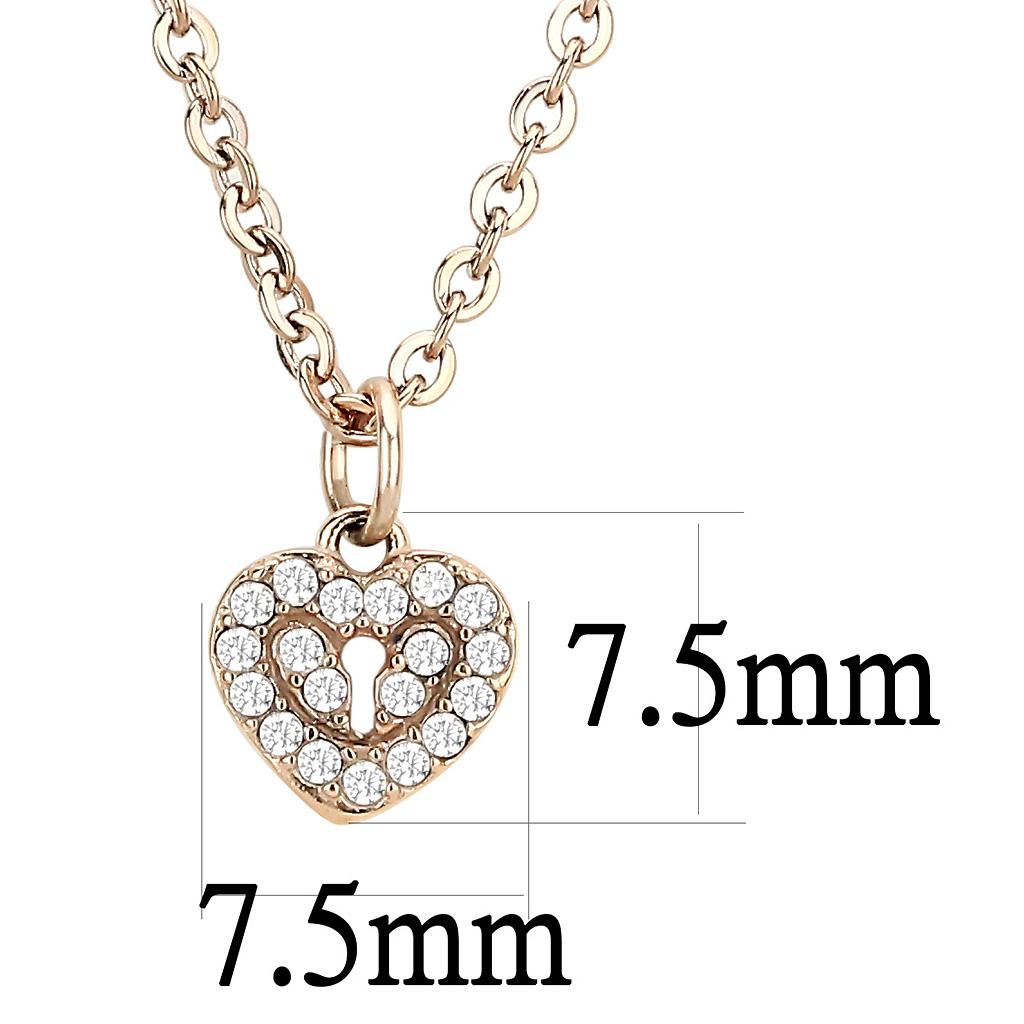 Alamode IP Rose Gold(Ion Plating) Stainless Steel Chain Pendant with AAA Grade CZ in Clear - Alamode