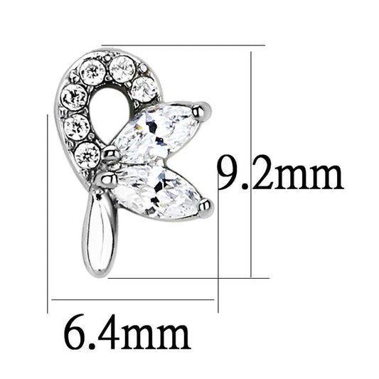 Alamode High polished (no plating) Stainless Steel Earrings with AAA Grade CZ in Clear - Flyclothing LLC