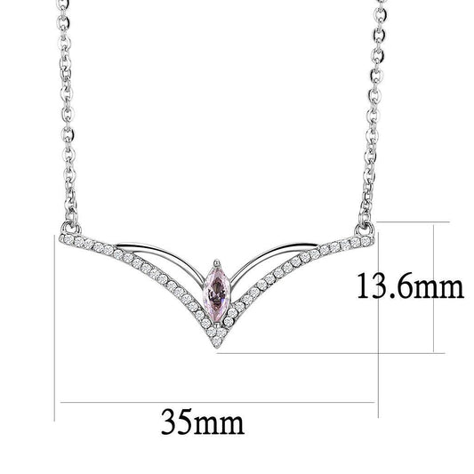 Alamode High polished (no plating) Stainless Steel Chain Pendant with AAA Grade CZ in Light Rose - Flyclothing LLC