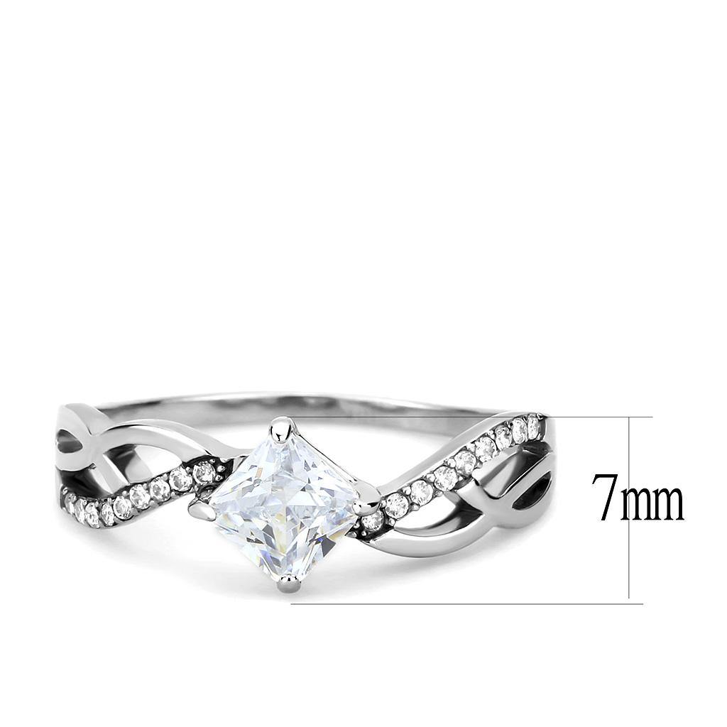 Alamode High polished (no plating) Stainless Steel Ring with AAA Grade CZ in Clear - Flyclothing LLC