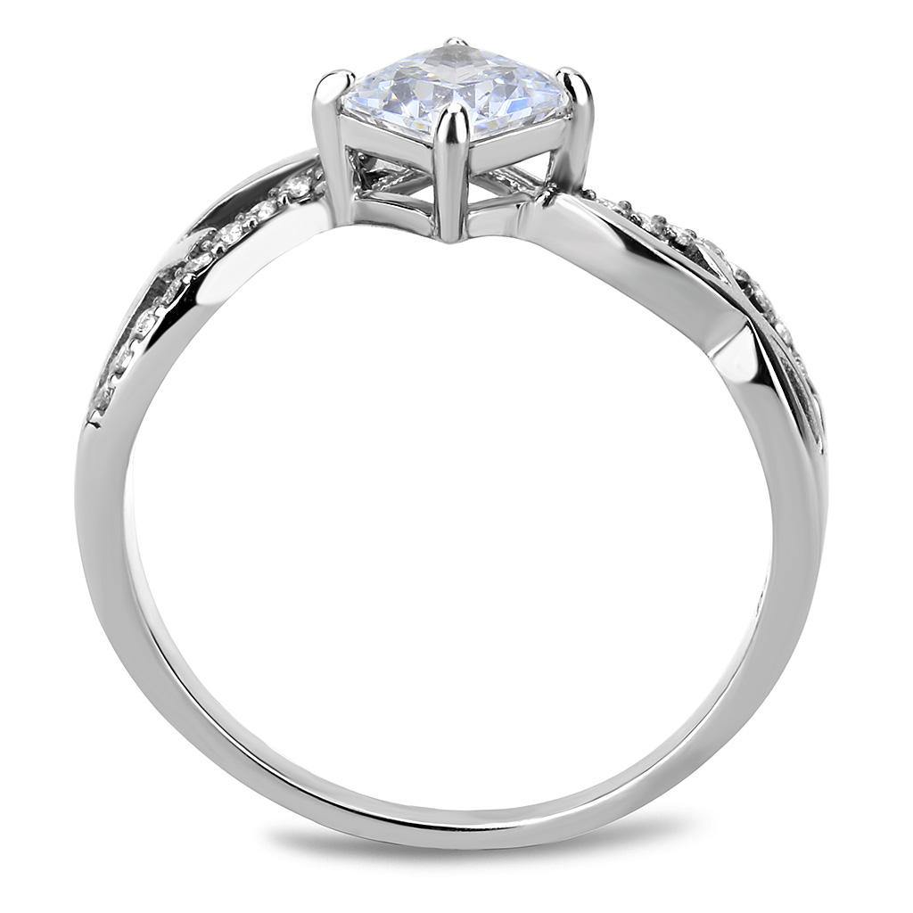 Alamode High polished (no plating) Stainless Steel Ring with AAA Grade CZ in Clear - Flyclothing LLC