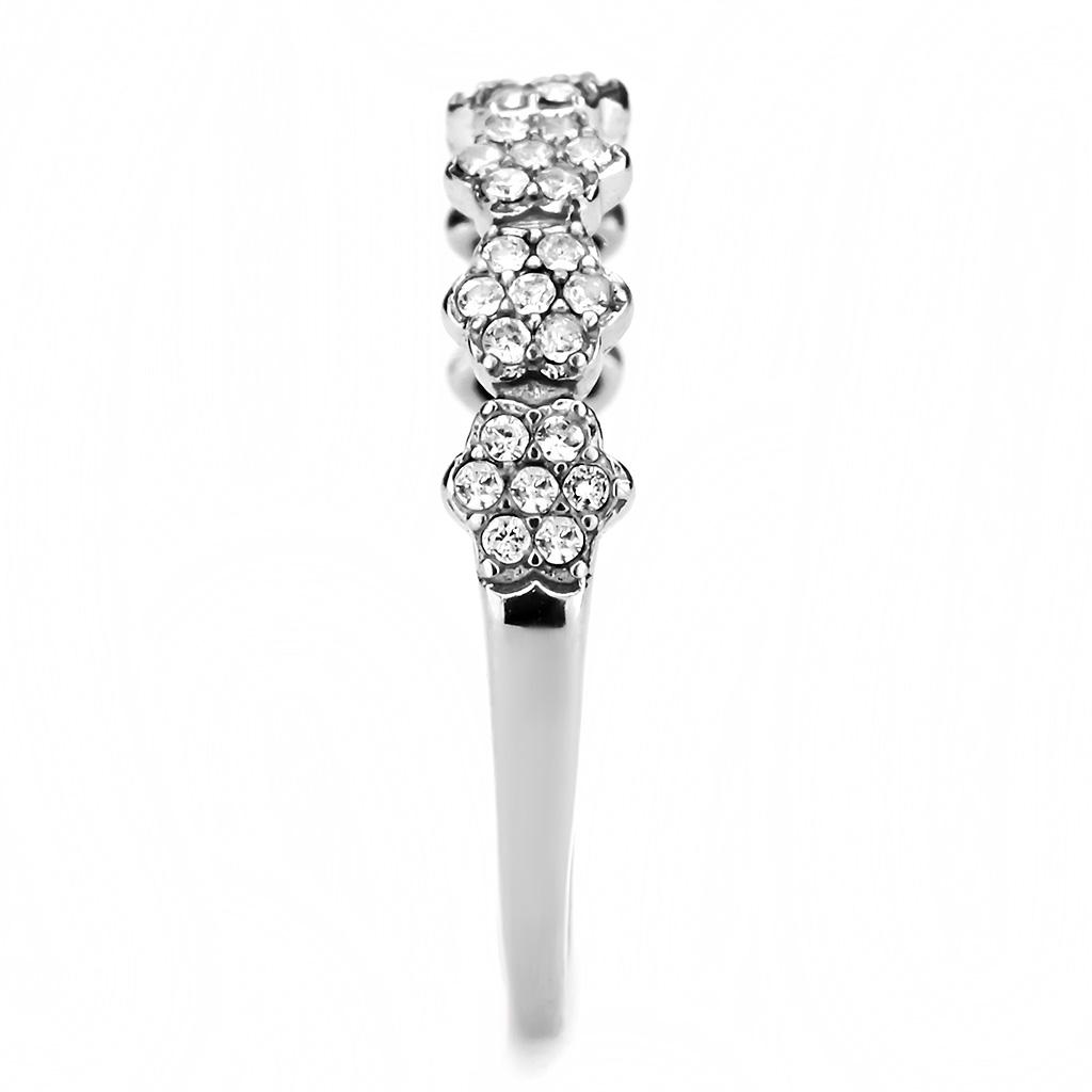 Alamode High polished (no plating) Stainless Steel Ring with AAA Grade CZ in Clear - Flyclothing LLC