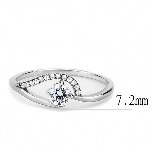 Alamode High polished (no plating) Stainless Steel Ring with AAA Grade CZ in Clear - Flyclothing LLC