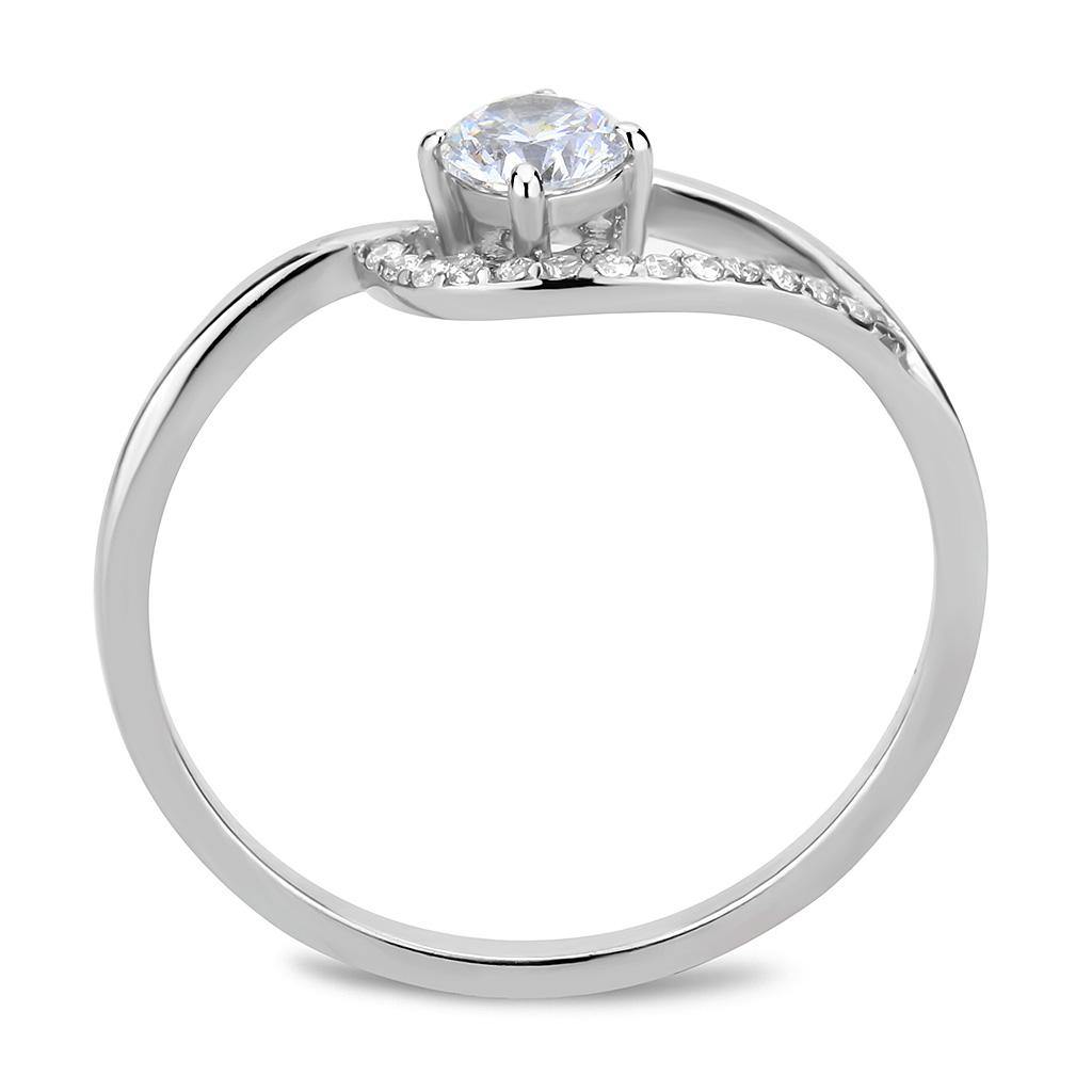 Alamode High polished (no plating) Stainless Steel Ring with AAA Grade CZ in Clear - Flyclothing LLC