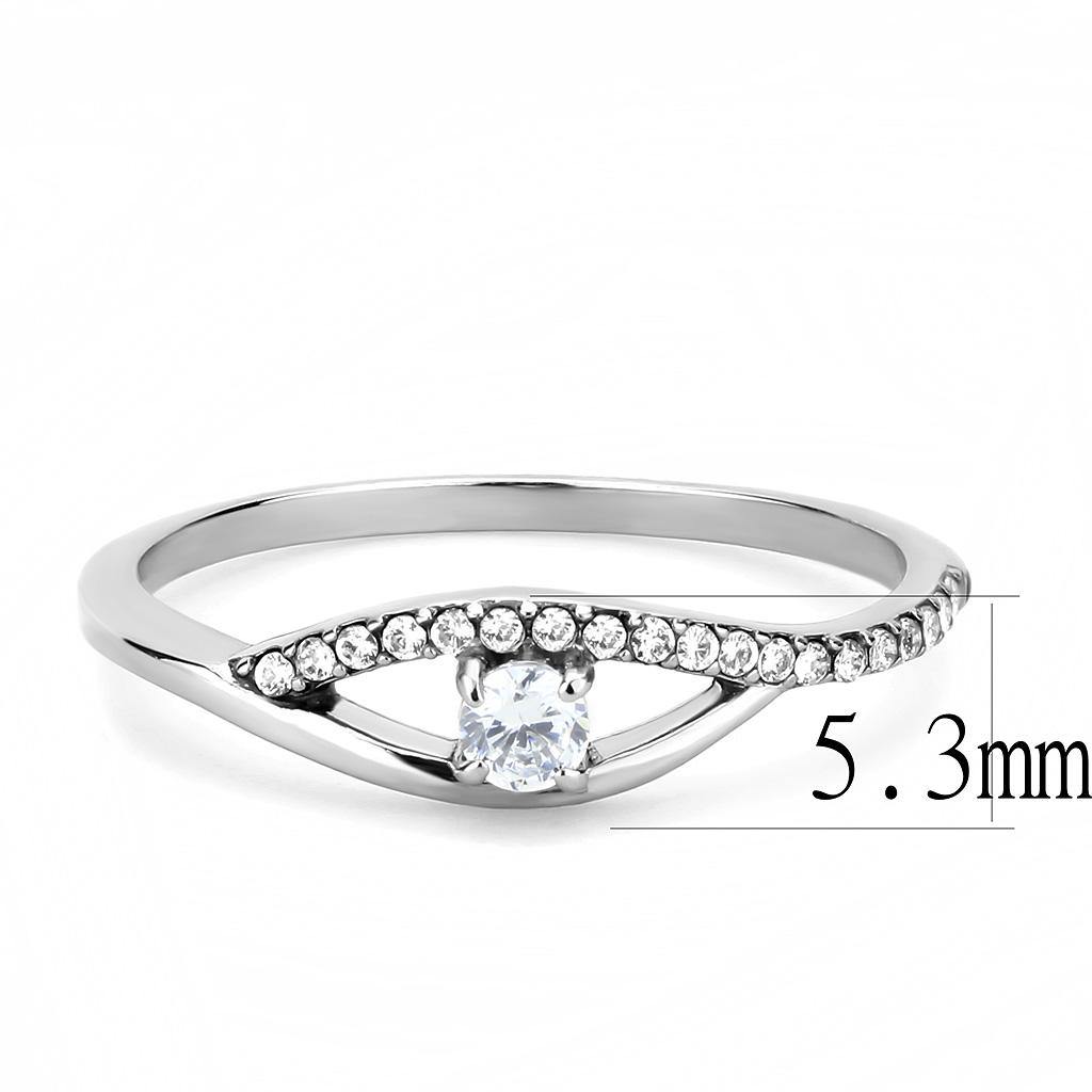 Alamode High polished (no plating) Stainless Steel Ring with AAA Grade CZ in Clear - Flyclothing LLC