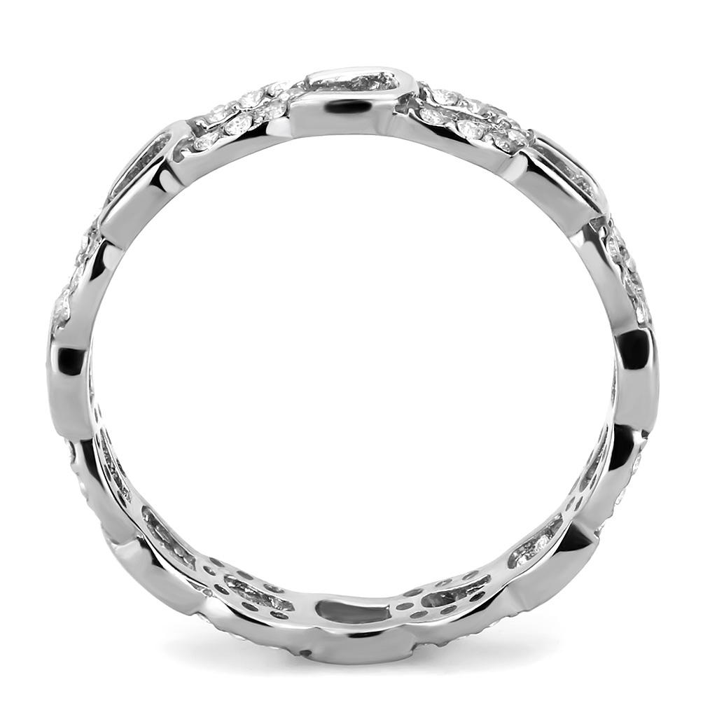 Alamode High polished (no plating) Stainless Steel Ring with AAA Grade CZ in Clear - Flyclothing LLC