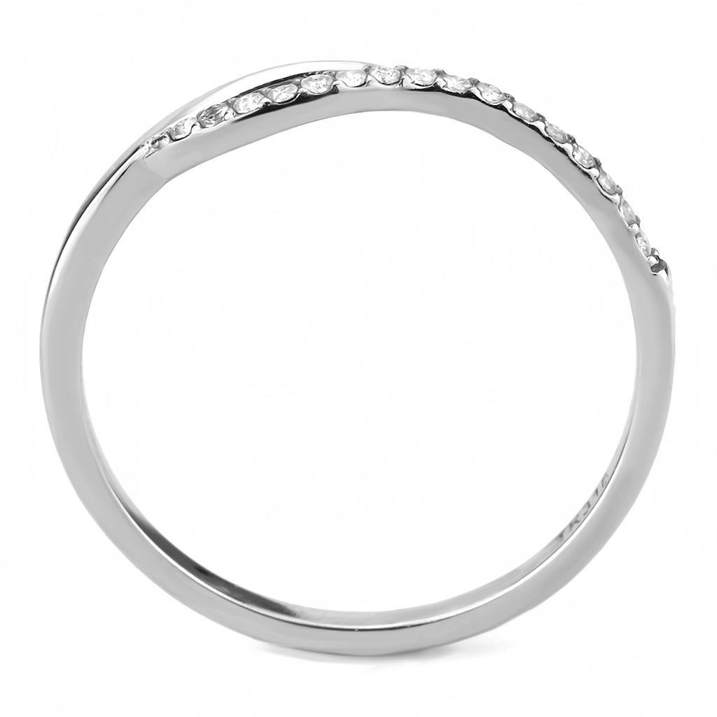 Alamode High polished (no plating) Stainless Steel Ring with AAA Grade CZ in Clear - Flyclothing LLC