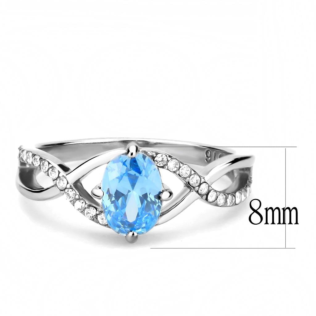 Alamode High polished (no plating) Stainless Steel Ring with AAA Grade CZ in Sea Blue - Alamode