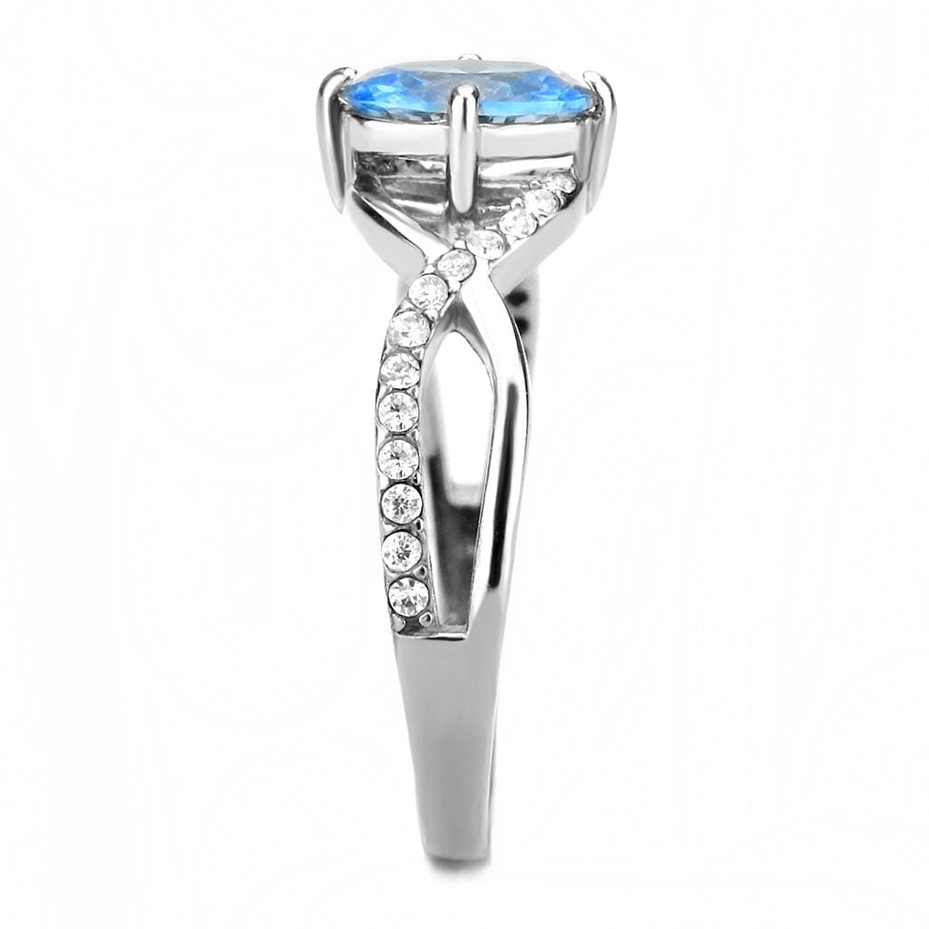 Alamode High polished (no plating) Stainless Steel Ring with AAA Grade CZ in Sea Blue - Alamode