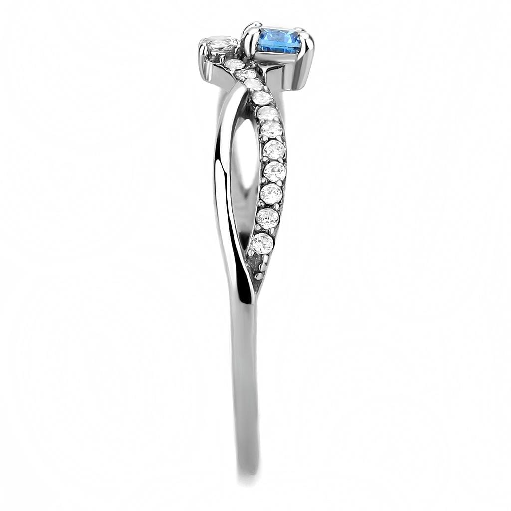 Alamode High polished (no plating) Stainless Steel Ring with AAA Grade CZ in Sea Blue - Alamode