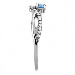 Alamode High polished (no plating) Stainless Steel Ring with AAA Grade CZ in Sea Blue - Alamode