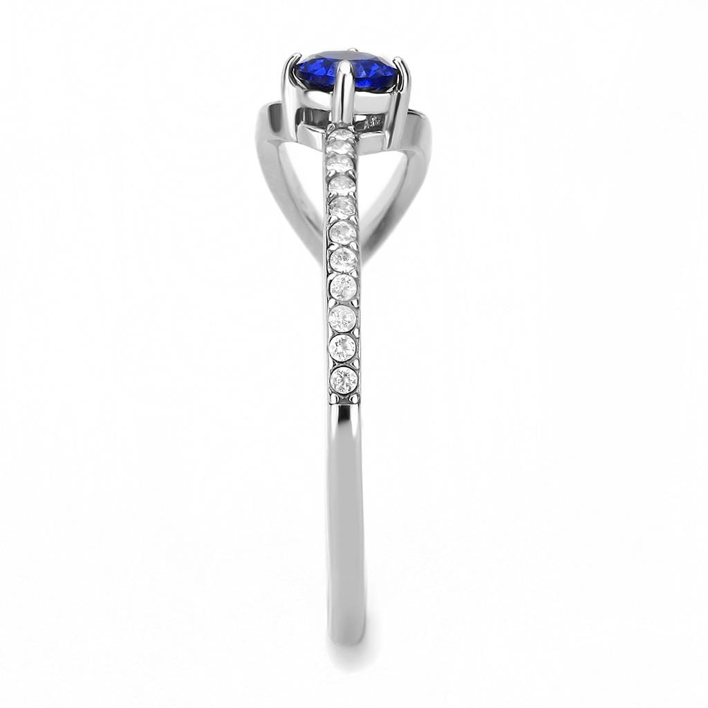 Alamode High polished (no plating) Stainless Steel Ring with AAA Grade CZ in London Blue - Alamode