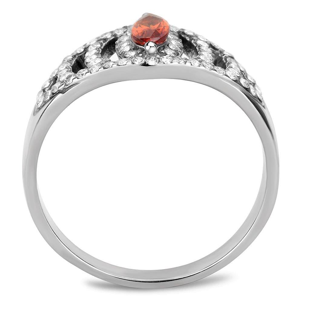 Alamode High polished (no plating) Stainless Steel Ring with AAA Grade CZ in Orange - Alamode