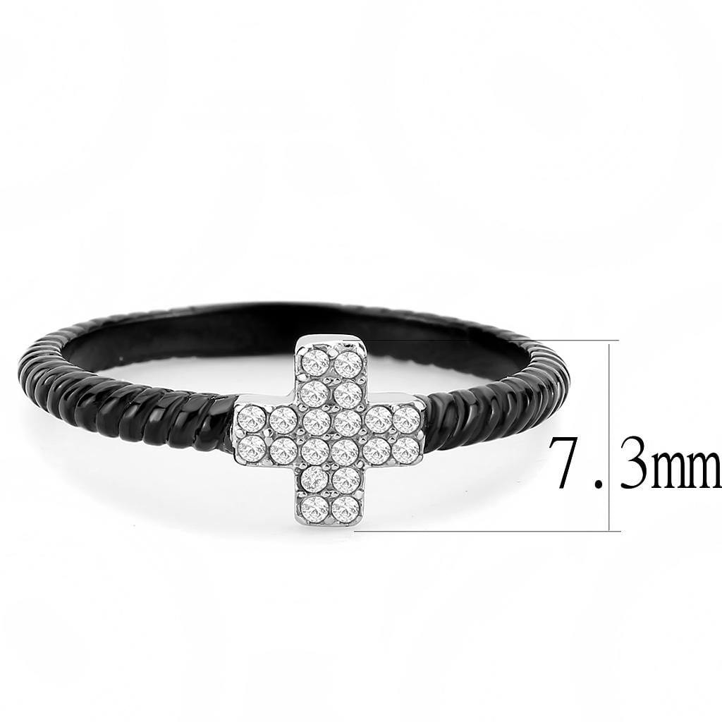 Alamode Two-Tone IP Black (Ion Plating) Stainless Steel Ring with AAA Grade CZ in Clear - Alamode