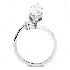 Alamode High polished (no plating) Stainless Steel Ring with AAA Grade CZ in Clear - Flyclothing LLC