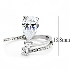 Alamode High polished (no plating) Stainless Steel Ring with AAA Grade CZ in Clear - Flyclothing LLC