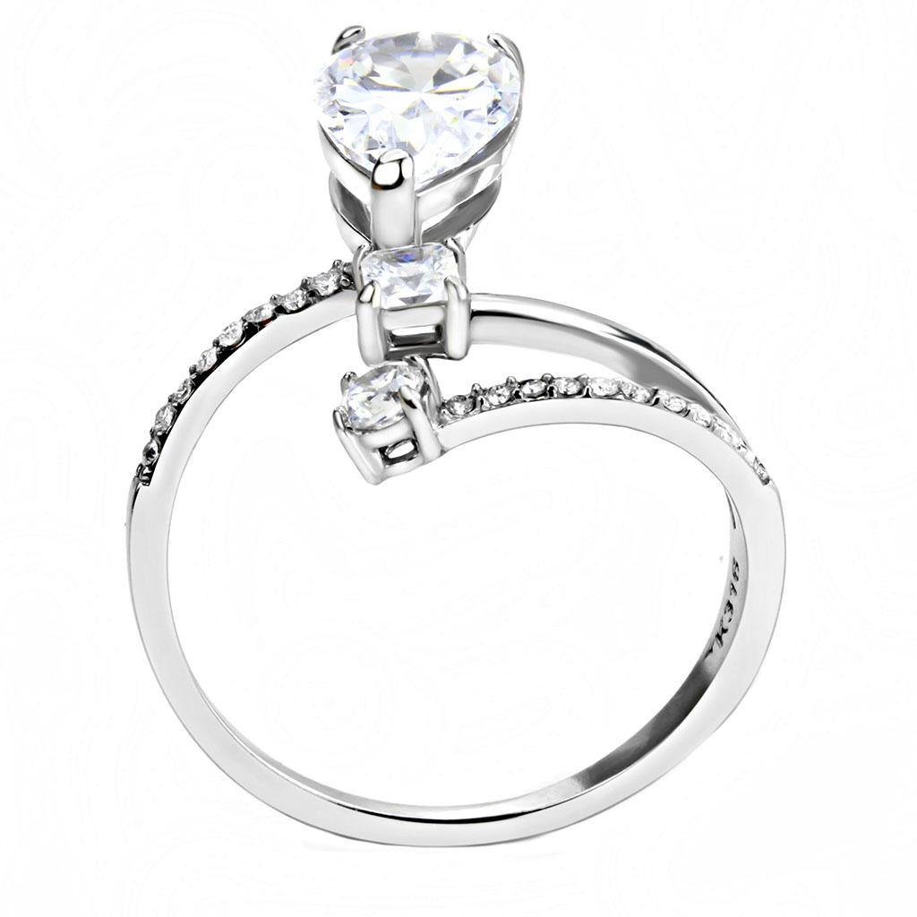 Alamode High polished (no plating) Stainless Steel Ring with AAA Grade CZ in Clear - Flyclothing LLC