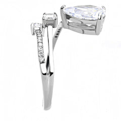 Alamode High polished (no plating) Stainless Steel Ring with AAA Grade CZ in Clear - Flyclothing LLC