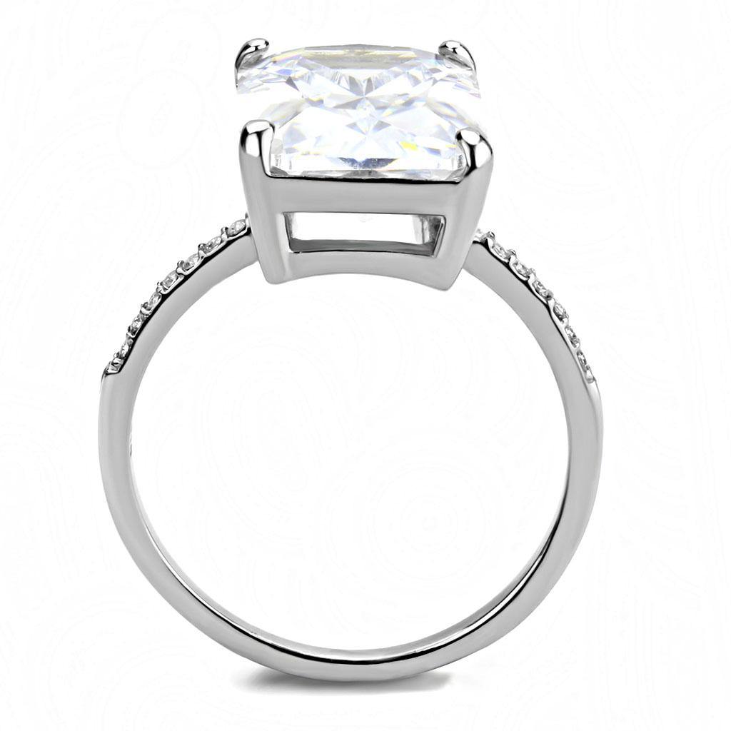 Alamode High polished (no plating) Stainless Steel Ring with AAA Grade CZ in Clear - Flyclothing LLC