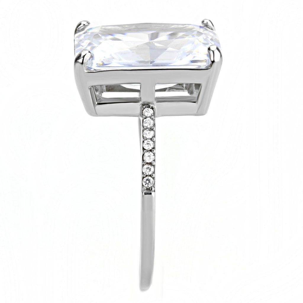 Alamode High polished (no plating) Stainless Steel Ring with AAA Grade CZ in Clear - Flyclothing LLC