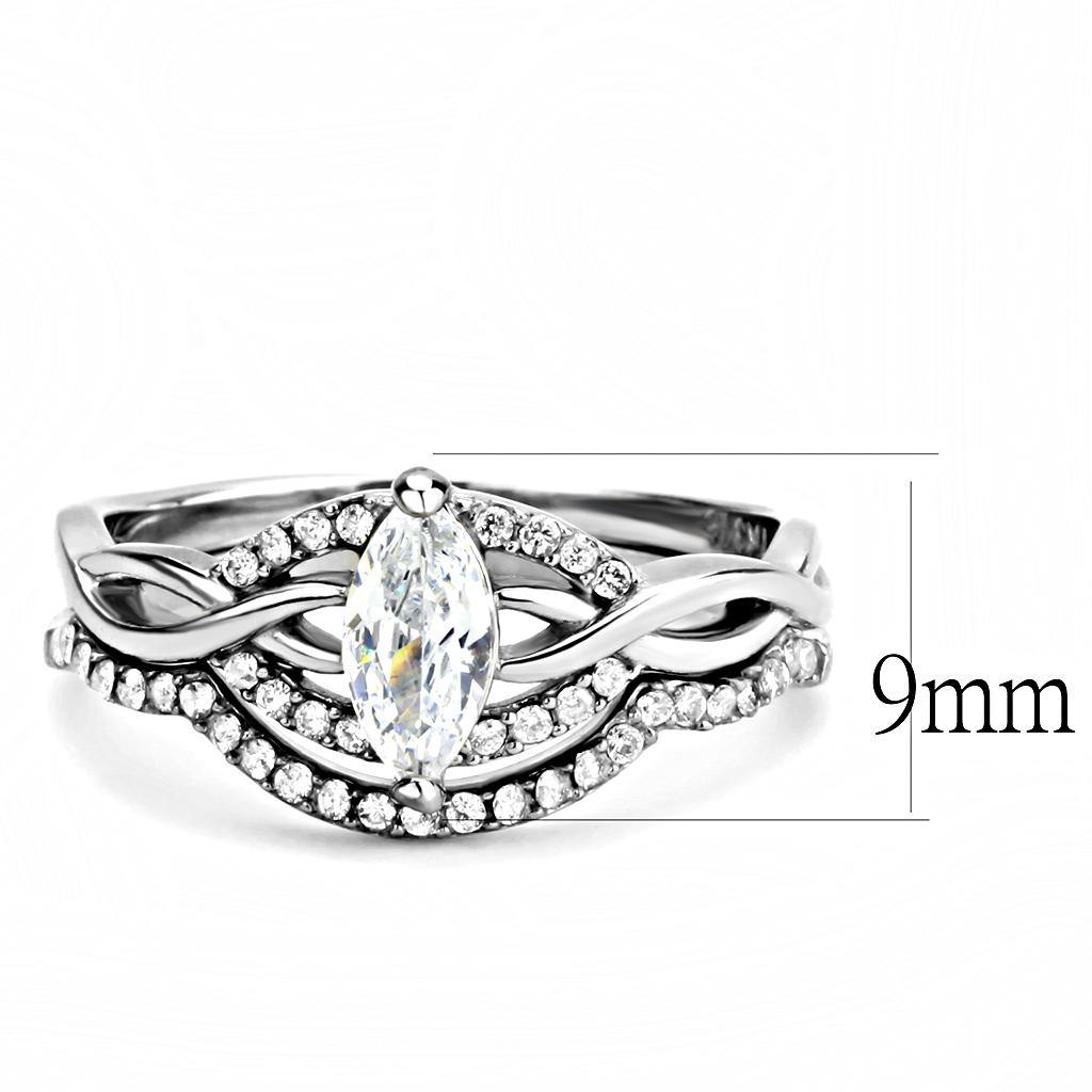 Alamode High polished (no plating) Stainless Steel Ring with AAA Grade CZ in Clear - Flyclothing LLC