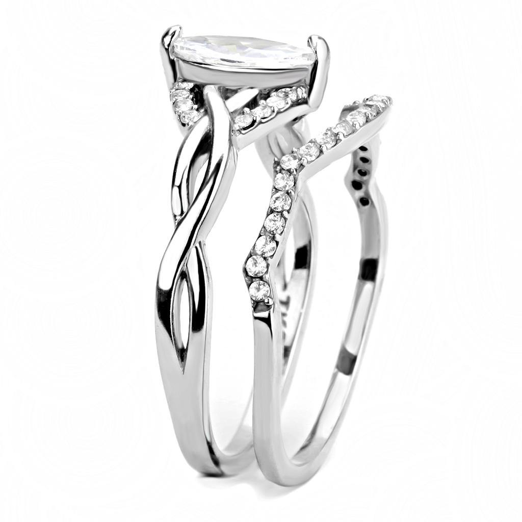 Alamode High polished (no plating) Stainless Steel Ring with AAA Grade CZ in Clear - Flyclothing LLC