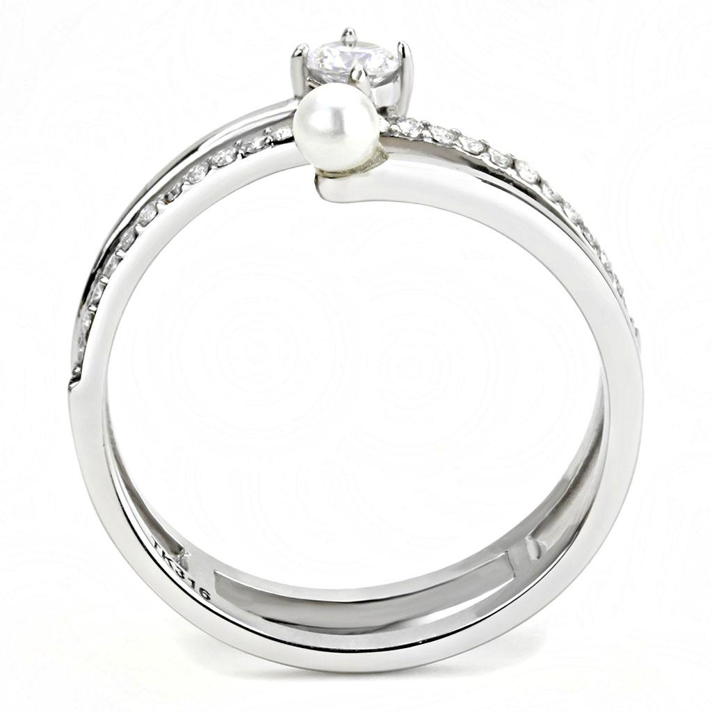 Alamode High polished (no plating) Stainless Steel Ring with AAA Grade CZ in Clear - Flyclothing LLC