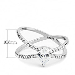 Alamode High polished (no plating) Stainless Steel Ring with AAA Grade CZ in Clear - Flyclothing LLC