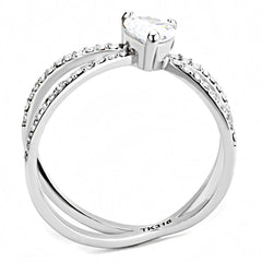 Alamode High polished (no plating) Stainless Steel Ring with AAA Grade CZ in Clear - Flyclothing LLC