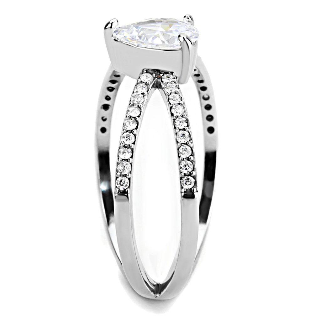 Alamode High polished (no plating) Stainless Steel Ring with AAA Grade CZ in Clear - Flyclothing LLC