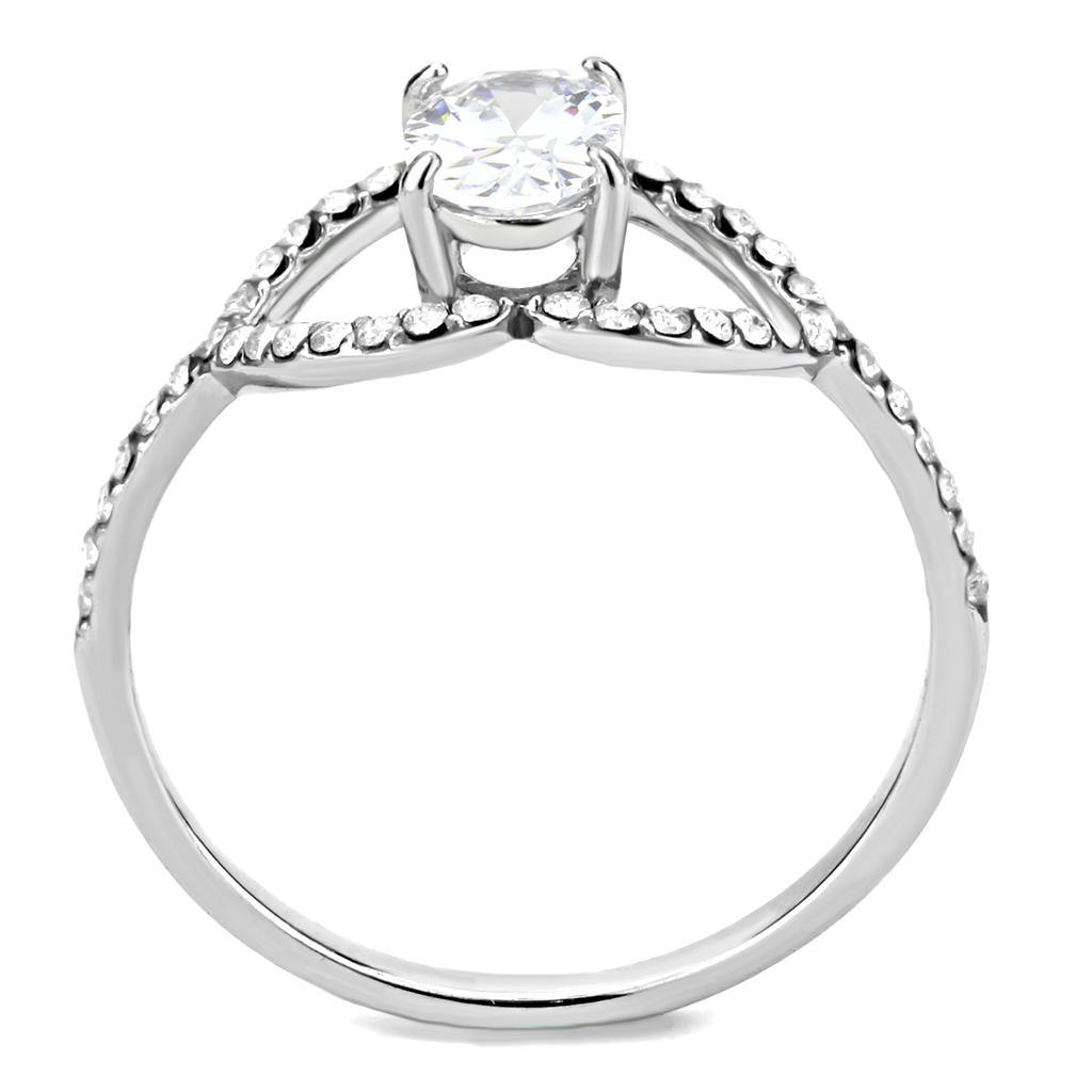 Alamode High polished (no plating) Stainless Steel Ring with AAA Grade CZ in Clear - Flyclothing LLC