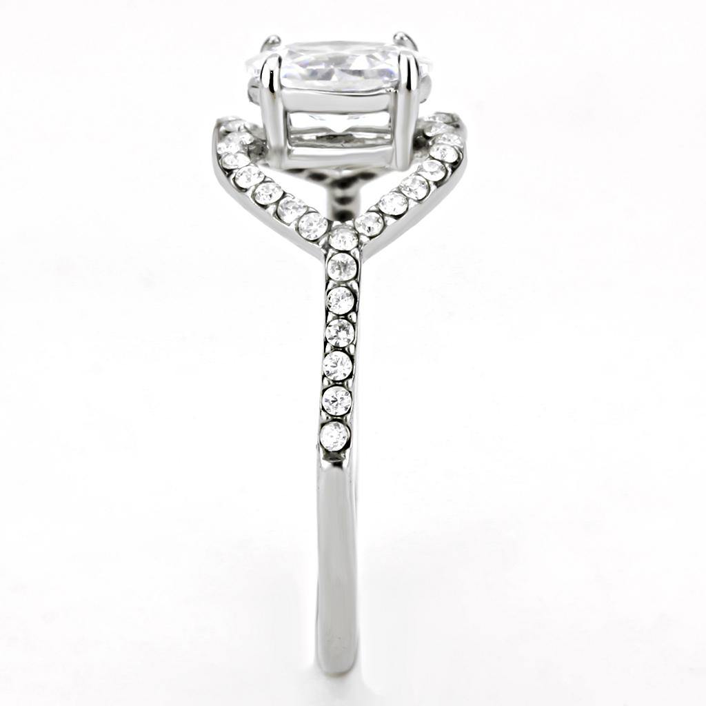 Alamode High polished (no plating) Stainless Steel Ring with AAA Grade CZ in Clear - Flyclothing LLC