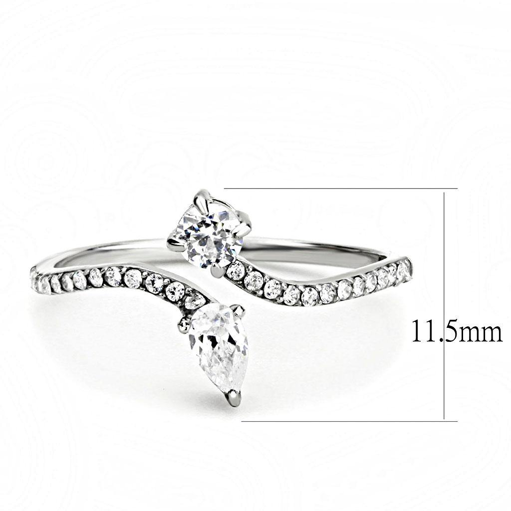 Alamode High polished (no plating) Stainless Steel Ring with AAA Grade CZ in Clear - Flyclothing LLC