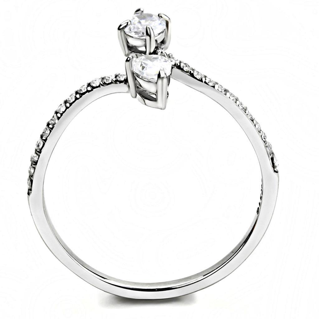 Alamode High polished (no plating) Stainless Steel Ring with AAA Grade CZ in Clear - Flyclothing LLC