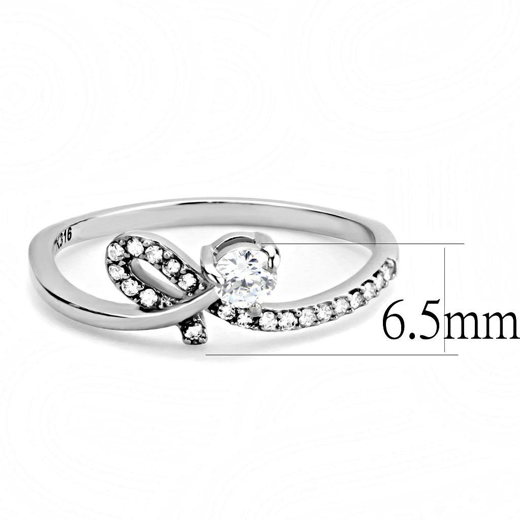 Alamode High polished (no plating) Stainless Steel Ring with AAA Grade CZ in Clear - Flyclothing LLC