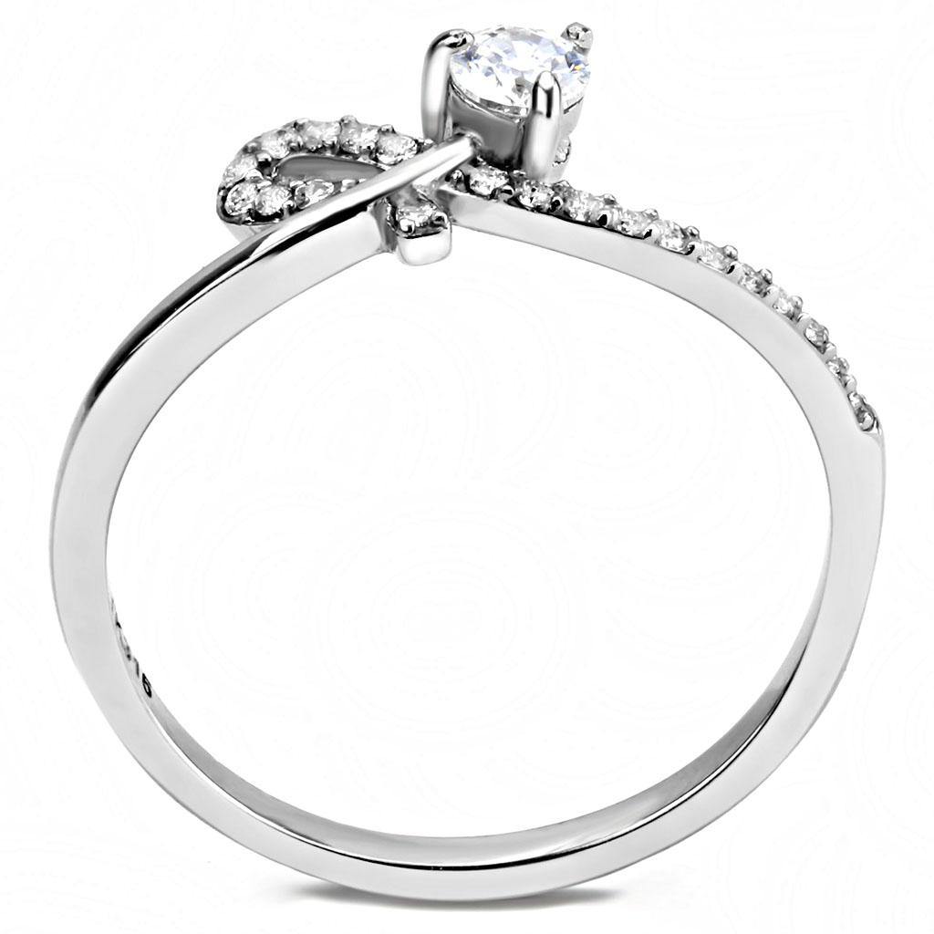 Alamode High polished (no plating) Stainless Steel Ring with AAA Grade CZ in Clear - Flyclothing LLC