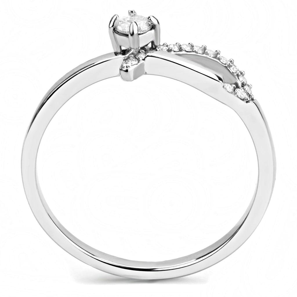 Alamode High polished (no plating) Stainless Steel Ring with AAA Grade CZ in Clear - Flyclothing LLC