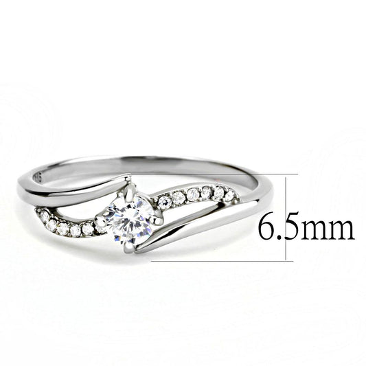 Alamode High polished (no plating) Stainless Steel Ring with AAA Grade CZ in Clear - Flyclothing LLC