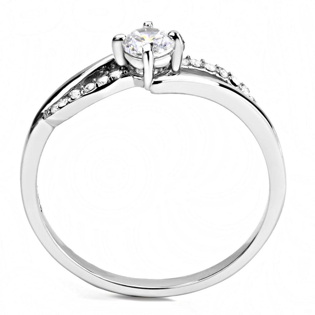 Alamode High polished (no plating) Stainless Steel Ring with AAA Grade CZ in Clear - Flyclothing LLC