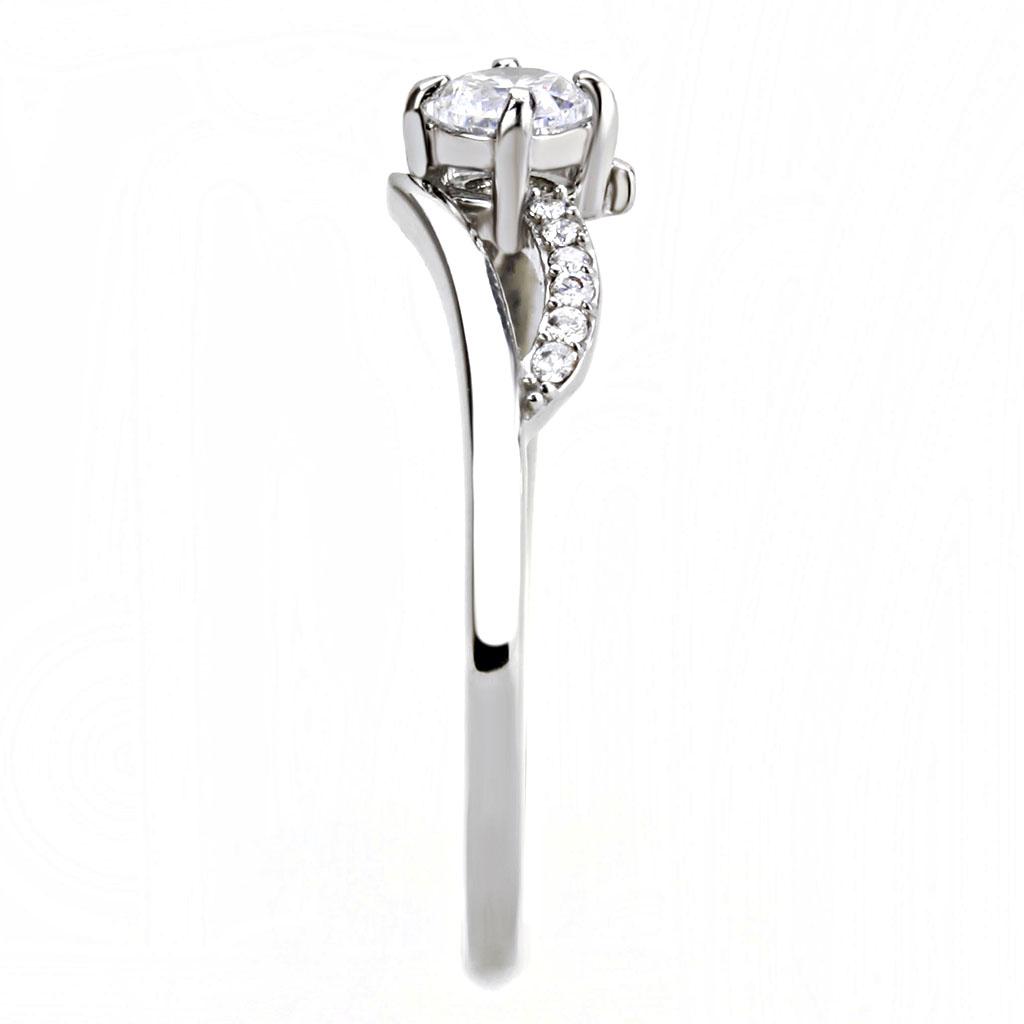 Alamode High polished (no plating) Stainless Steel Ring with AAA Grade CZ in Clear - Flyclothing LLC