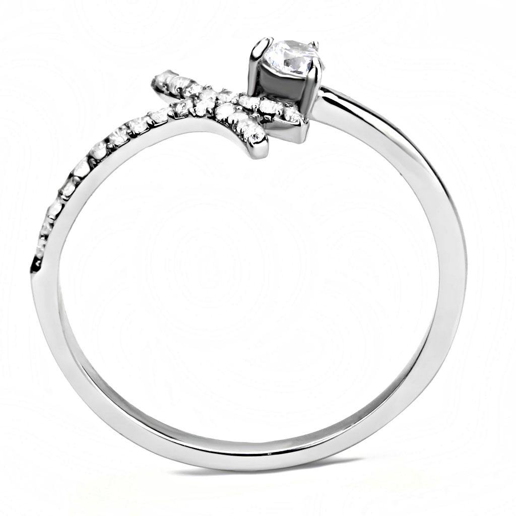 Alamode High polished (no plating) Stainless Steel Ring with AAA Grade CZ in Clear - Flyclothing LLC