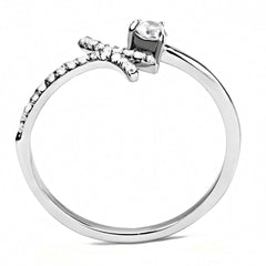 Alamode High polished (no plating) Stainless Steel Ring with AAA Grade CZ in Clear - Flyclothing LLC