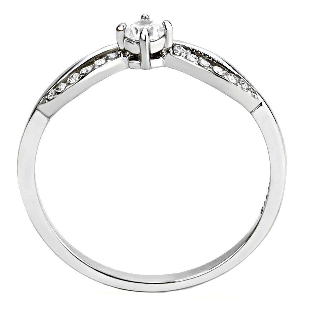 Alamode High polished (no plating) Stainless Steel Ring with AAA Grade CZ in Clear - Flyclothing LLC