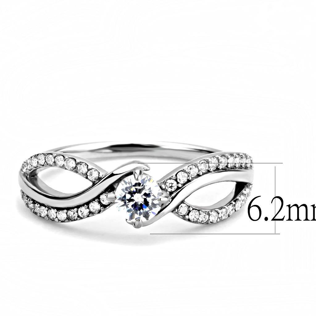 Alamode High polished (no plating) Stainless Steel Ring with AAA Grade CZ in Clear - Flyclothing LLC