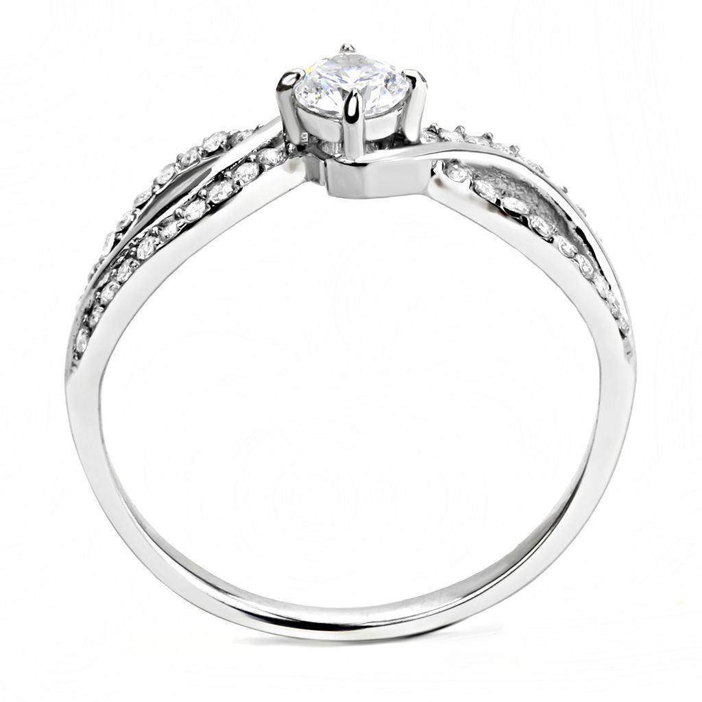 Alamode High polished (no plating) Stainless Steel Ring with AAA Grade CZ in Clear - Flyclothing LLC