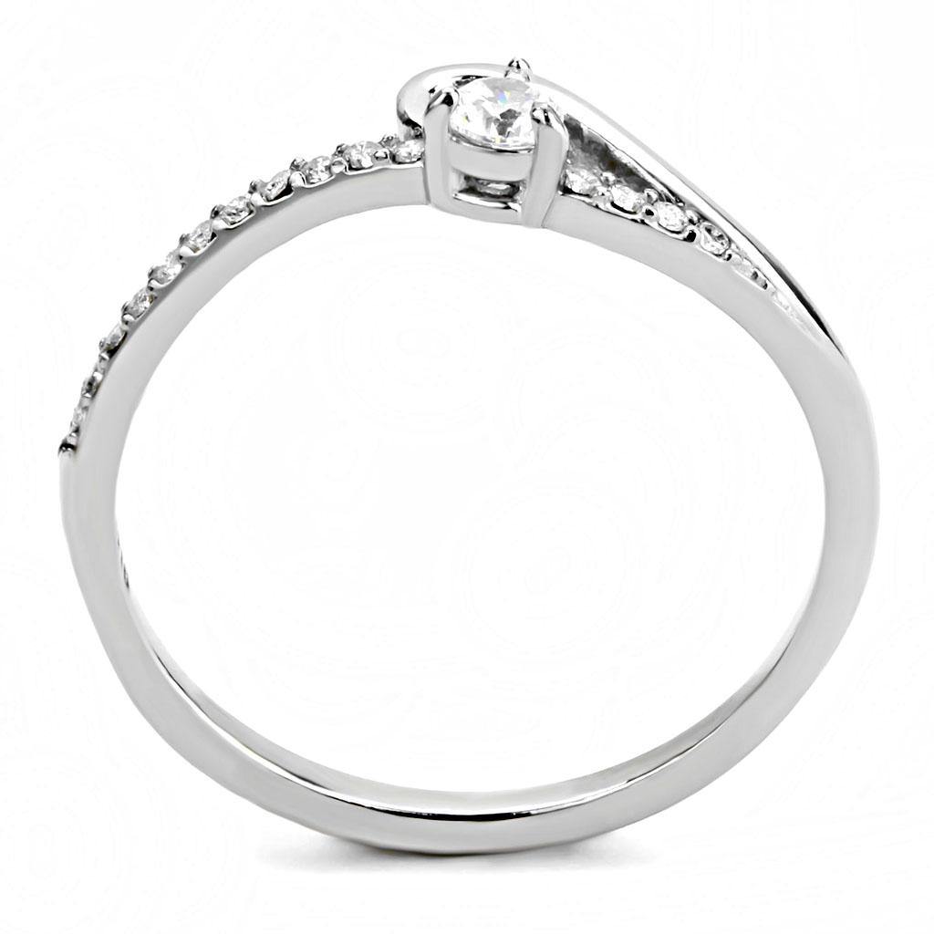 Alamode High polished (no plating) Stainless Steel Ring with AAA Grade CZ in Clear - Flyclothing LLC