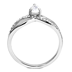 Alamode High polished (no plating) Stainless Steel Ring with AAA Grade CZ in Clear - Flyclothing LLC