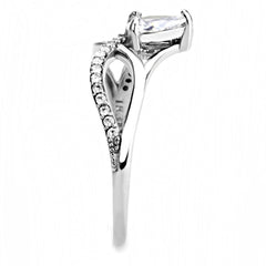 Alamode High polished (no plating) Stainless Steel Ring with AAA Grade CZ in Clear - Flyclothing LLC