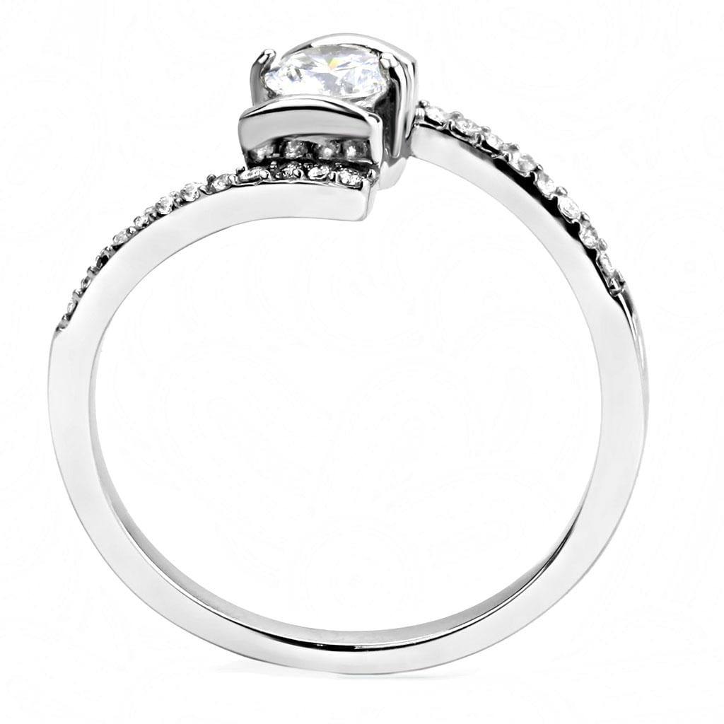 Alamode High polished (no plating) Stainless Steel Ring with AAA Grade CZ in Clear - Alamode